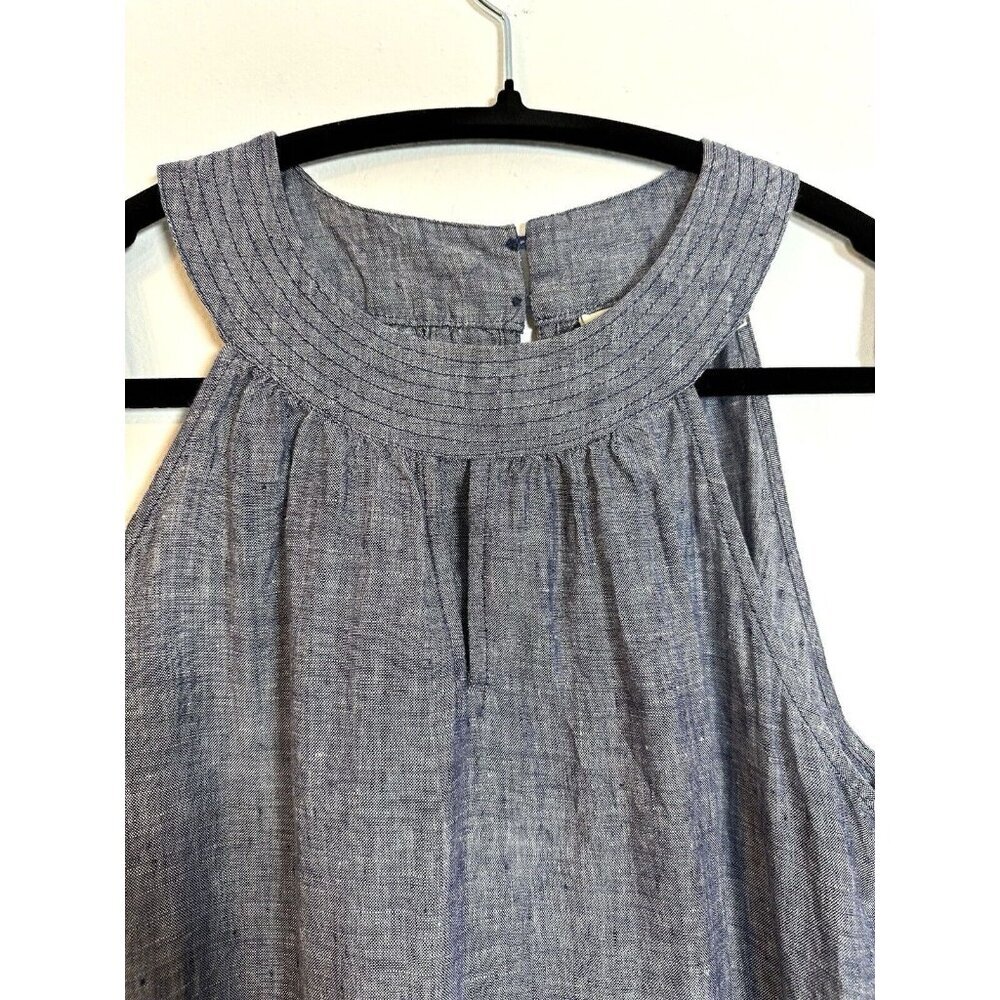 St.‎ Tropez West Dress Small Blue Linen Sleeveless A-Line Keyhole Chambray Vacay - Picture 4 of 9